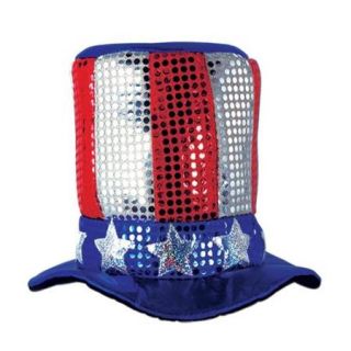Club Pack of 12 Patriotic Red, Silver and Blue Glitz 'n Gleam Uncle Sam Costume Party Top Hats