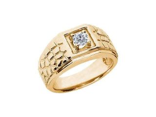 0.50 Ct Round G/H I1 Diamond 18K Yellow Gold Plated Silver Men's Solitaire Ring