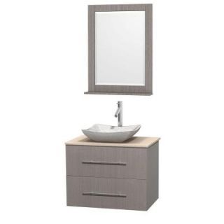 Wyndham Collection Centra 30 in. Vanity in Gray Oak with Marble Vanity Top in Ivory, Carrara White Marble Sink and 24 in. Mirror WCVW00930SGOIVGS3M24