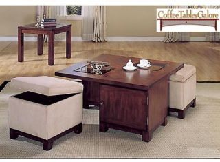 Pearson Square Coffee Table with Storage Ottomans