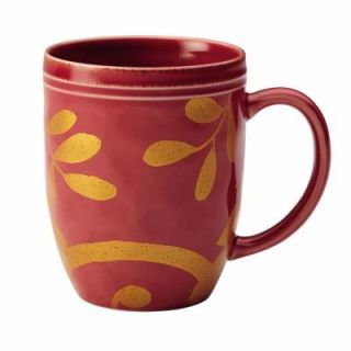 Rachael Ray Dinnerware Gold Scroll 12 oz. Stoneware Beverage Mug in Cranberry Red 57227