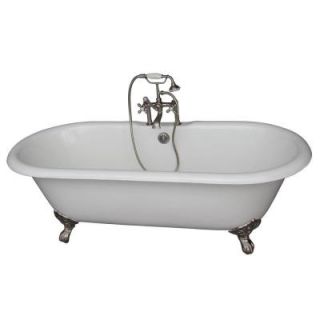 Barclay Products 5.6 ft. Cast Iron Imperial Feet Double Roll Top Tub in White with Brushed Nickel Accessories TKCTDRH SN2