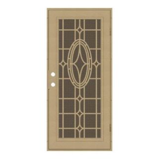 Unique Home Designs 32 in. x 80 in. Modern Cross Desert Sand Right Hand Recessed Mount Aluminum Security Door with Brown Perforated Screen 1S2506DN1DSP4A