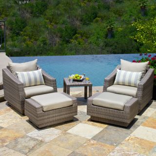 RST Brands Cannes Slate 5 Piece Club Chair and Ottoman with Side Table   Conversation Patio Sets