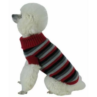 PET LIFE Large Red and Black and Grey Polo Casual Lounge Cable Knit Designer Turtle Neck Dog Sweater SW6RBKLG