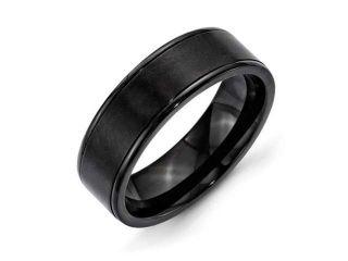 Stainless Steel 7mm Black IP plated Grooved Brushed/Polished Band