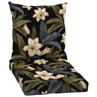 Hampton Bay Black Tropical Blossom 2 Piece Outdoor Dining Chair Cushion Set JC19067B D9D1