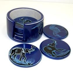 Set of 6 Handmade Blue Soapstone Coasters (Kenya)   13046544