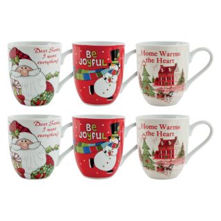 Fitz and Floyd Holiday Mugs Joyful Dearsanta   Set of 6   Drinkware