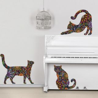 My Wonderful Walls 3 Piece Repositionable Cat Sticker Wall Decal Set