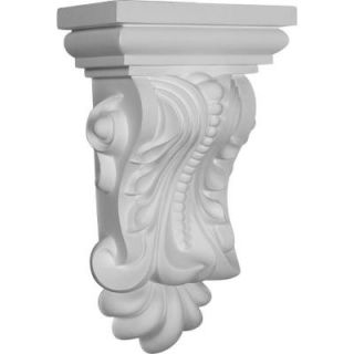 Ekena Millwork 7 7/8 in. x 5 1/8 in. x 13 3/8 in. Primed Polyurethane Beaded with Leaves Corbel COR07X05X13BE