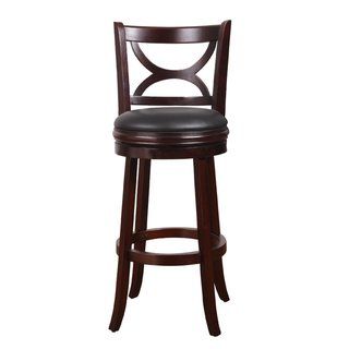 Adeco Dark Brown Wood Bar Style Curved Cross Back Chair, Swivel Base