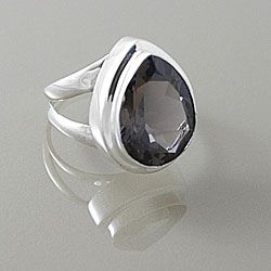 Sterling Silver Faceted Smokey Quartz Almond Drop Ring (Indonesia