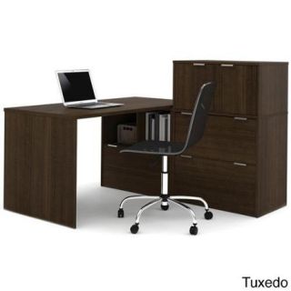 i3 by Bestar Closed Storage L shaped Desk Tuxedo