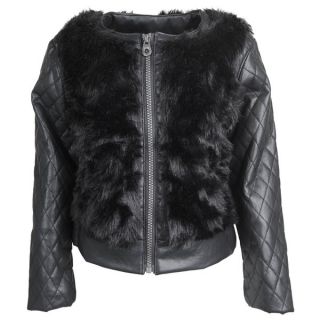 Catherine Malandrino Girls Faux Fur Leather Quilted Sleeves Moto