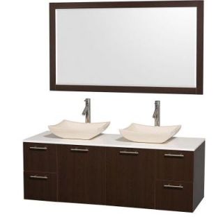 Wyndham Collection Amare 60 in. Double Vanity in Espresso with Vanity Top in White with Ivory Marble Sinks and Mirror WCR410060ESWHGS2M1DB