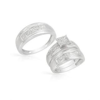14k White Gold Diamond Matching His and Hers Wedding Ring Set