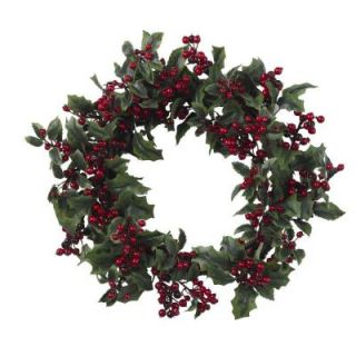 Nearly Natural 24 in. Artificial Wreath with Holly Berries 4921