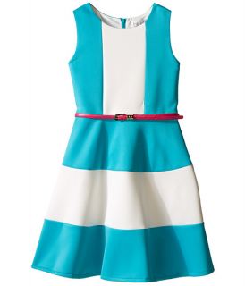 Us Angels Scuba Tank Dress w/ Color Block & Full Skirt (Big Kids) Turquoise