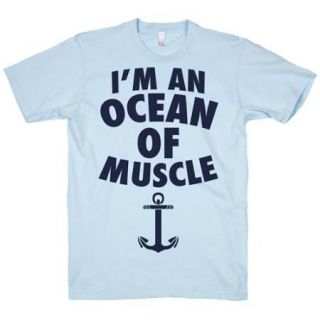 Light Blue Im An Ocean Of Muscle Crewneck Funny Graphic T Shirt Size Large NEW