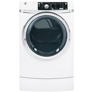 GE 8.1 cu. ft. RightHeight Front Load Gas Dryer with Steam in White, Pedestal Included GFDR270GHWW