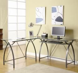Metal L Shaped Glass Top Computer Desk  ™ Shopping   Great