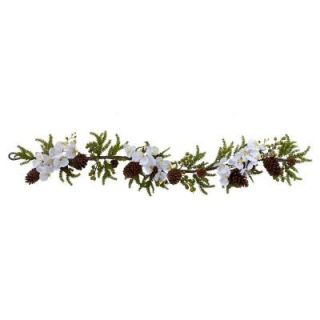 Nearly Natural 60 in. Phalaenopsis Orchid and Pine Garland 4947