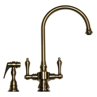 Whitehaus Vintage III WHKSDLV3 8101 PTR Double Handle Kitchen Faucet with Side Spray   Kitchen Sink Faucets