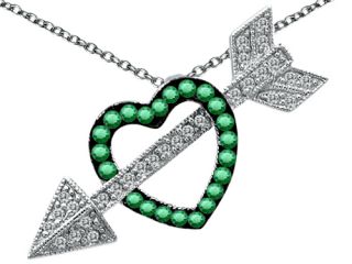 Original Star K(TM) Simulated Emerald Heart With Love Arrow Pendant