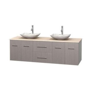 Wyndham Collection Centra 72 in. Double Vanity in Gray Oak with Marble Vanity Top in Ivory and Carrara Sinks WCVW00972DGOIVGS6MXX