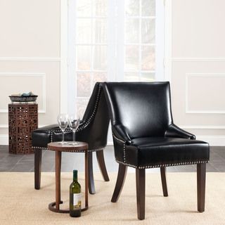 Safavieh Loire Black Leather Nailhead Dining Chairs (Set of 2)