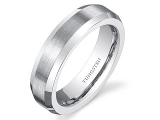 Beveled Edge Brushed Center 5mm Womens White Tungsten Wedding Band Ring Available in Sizes 5 to 8