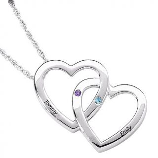 Couple's Name and Birthstone Heart Pendant in Sterling Silver