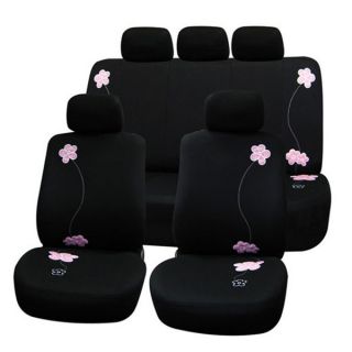 Black Flower Embroidery Airbag safe Fabric Seat Covers   15054810