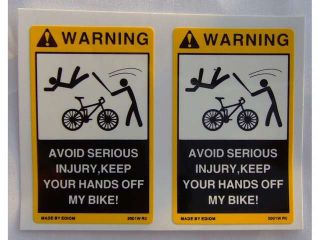 2PCS Small Stickers Decals Labels Signs for your Bicycle Mountain GT Road Bike Don't touch Keep your Hands off my Bike No Tampering with my bicycle funny vinyl sticker decal label sign