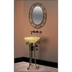 DreamLine Wrought Iron Vanity, Mirror and Honey Onyx Stone Vessel Sink