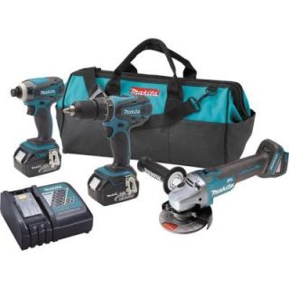 Makita 18 Volt LXT Lithium Ion Cordless Combo Kit (3 Piece) Includes Bonus Brushless Angle Grinder XT324