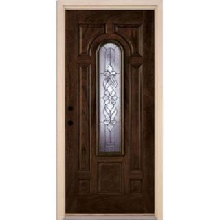 Feather River Doors 37.5 in. x 81.625 in. Lakewood Zinc Center Arch Lite Stained Chestnut Mahogany Fiberglass Prehung Front Door E22791