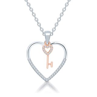 Sterling Silver Silhouettes of Love 1/8ct TDW Diamond Heart Key