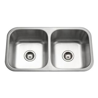 HOUZER Medallion Classic Series Undermount Stainless Steel 31.5 in. 0 Hole Double Bowl Kitchen Sink MD 3109 1