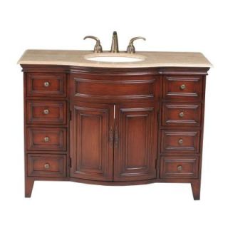 stufurhome Yorktown 48 in. Vanity in Dark Cherry with Marble Vanity Top in Travertine with White Undermount Sink GM 5115 48 TR