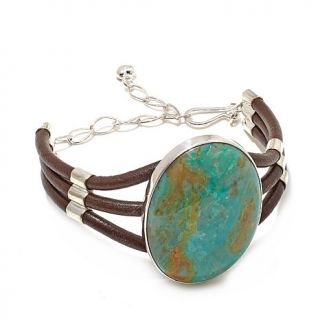Jay King Turquoise and Brown Leather Sterling Silver 6 1/2" Bracelet   8009344