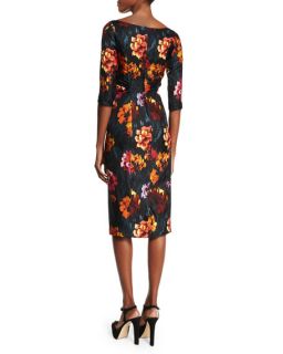 Marc Jacobs 3/4 Sleeve Floral Print Sheath Dress, Black/Multi Colors