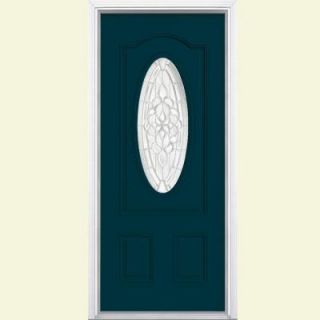 Masonite 36 in. x 80 in. Oakville 3/4 Oval Lite Painted Steel Prehung Front Door with Brickmold 31114