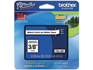 Brother P Touch TZ Series Tape Cartridge , 0.38"w, Black on White