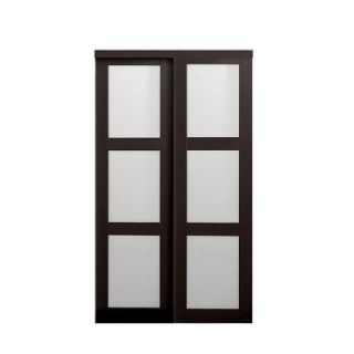 TRUporte Grand 48 in. x 80 in. 2290 Series Composite Espresso 3 Lite Tempered Frosted Glass Sliding Door 2290
