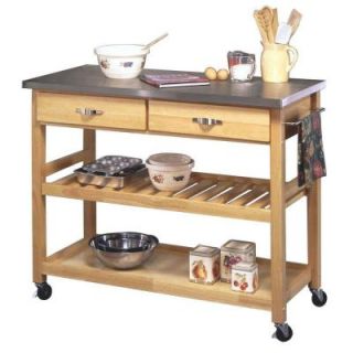 Home Styles Kitchen Cart in Natural Wood with Stainless Top 5217 95