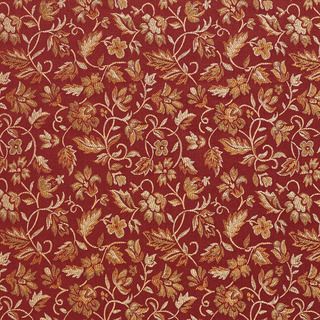 E619 Floral Red Gold and Green Durable Damask Upholstery Fabric (By