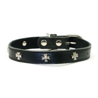 Hip Doggie Black Cross Leather Collar   Dog Collars & Leashes