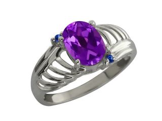 1.14 Ct Oval Purple Amethyst Blue Sapphire 14K White Gold Ring